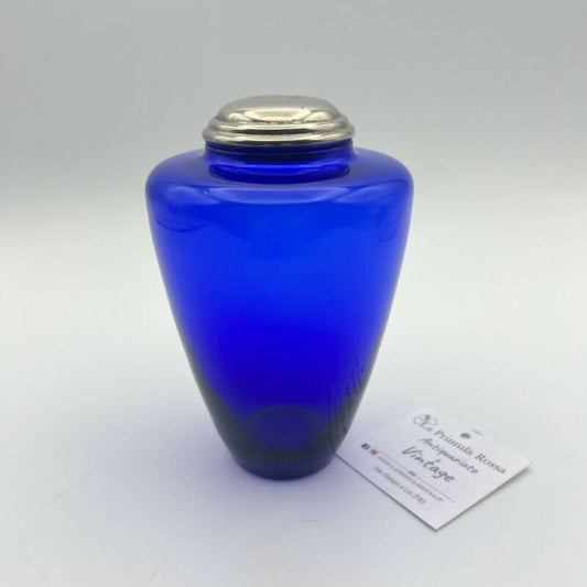 Vaso porta fiori in vetro blu cobalto e coperchio Silver piccolo Vasetto Potiche Categoria Vetri e Cristalli