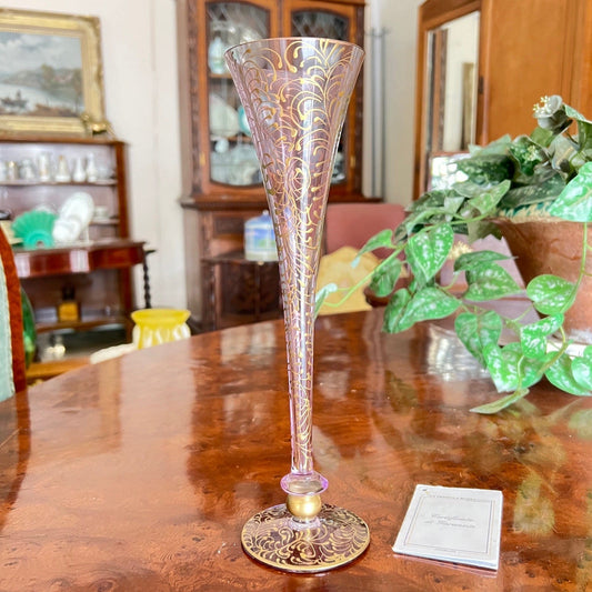 Vaso porta fiori in vetro color Lilla Vasetto stretto alto Stile Liberty Vintage Categoria Vetri e Cristalli