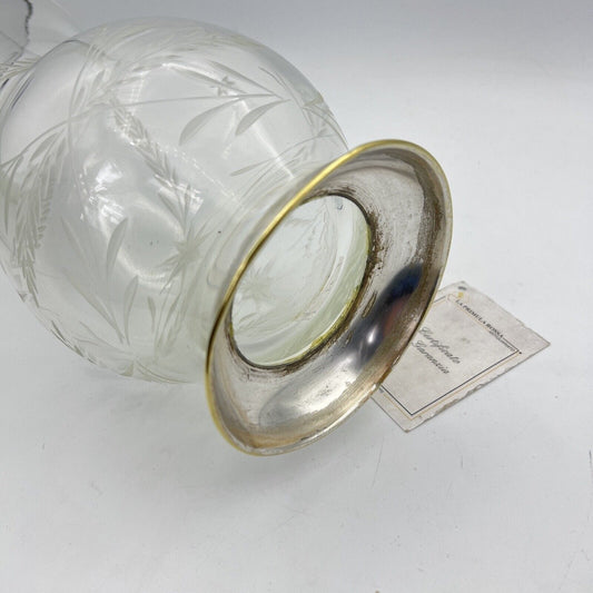 Vaso porta fiori in vetro serigrafato inciso argento placcato silver anni 70 Categoria Vetri e Cristalli
