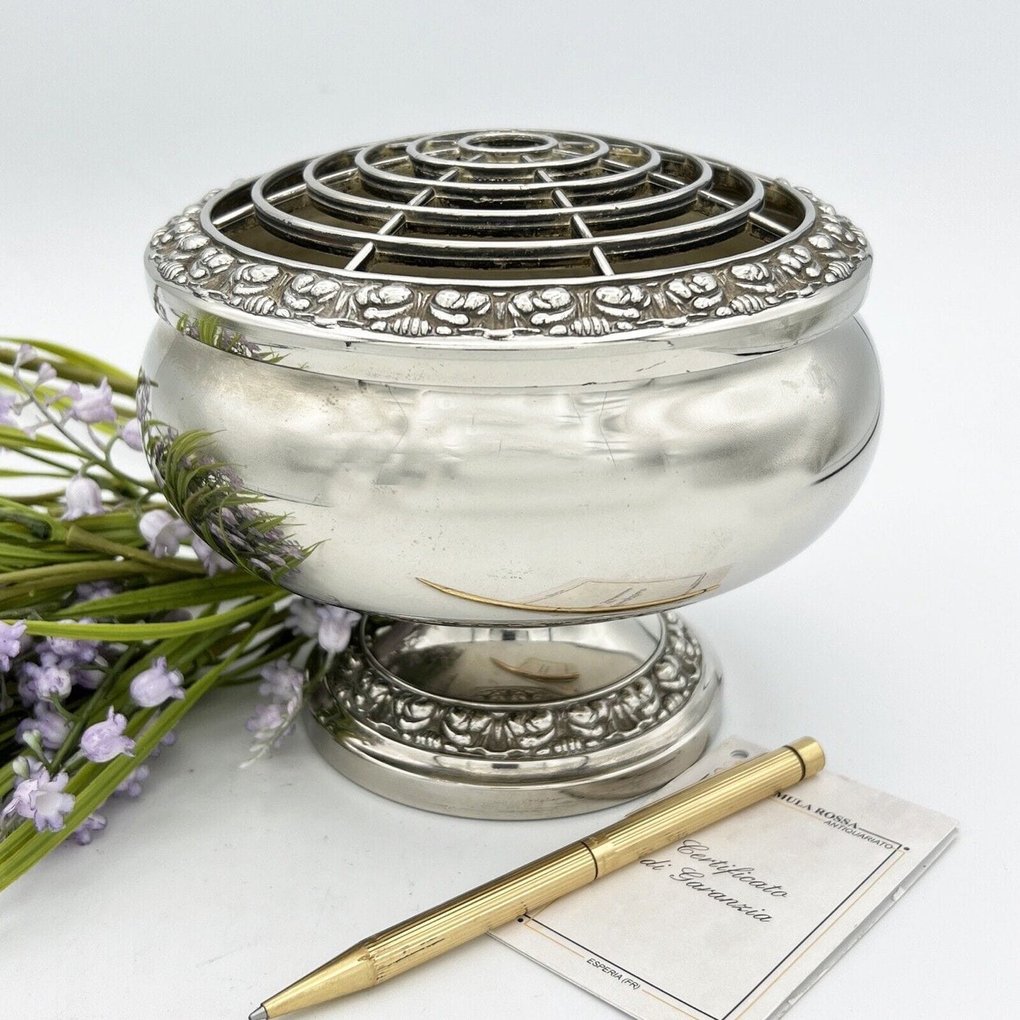 Vaso portafiori antico in argento sheffield silver plated ciotola fiori anni 40 Categoria Sheffield & Argento