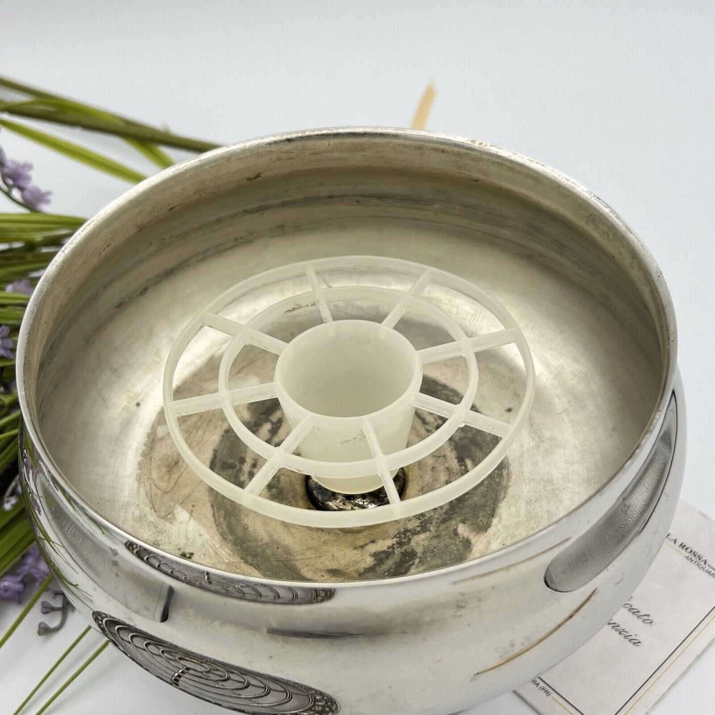 Vaso portafiori antico in argento sheffield silver plated ciotola fiori anni 40 Categoria Sheffield & Argento
