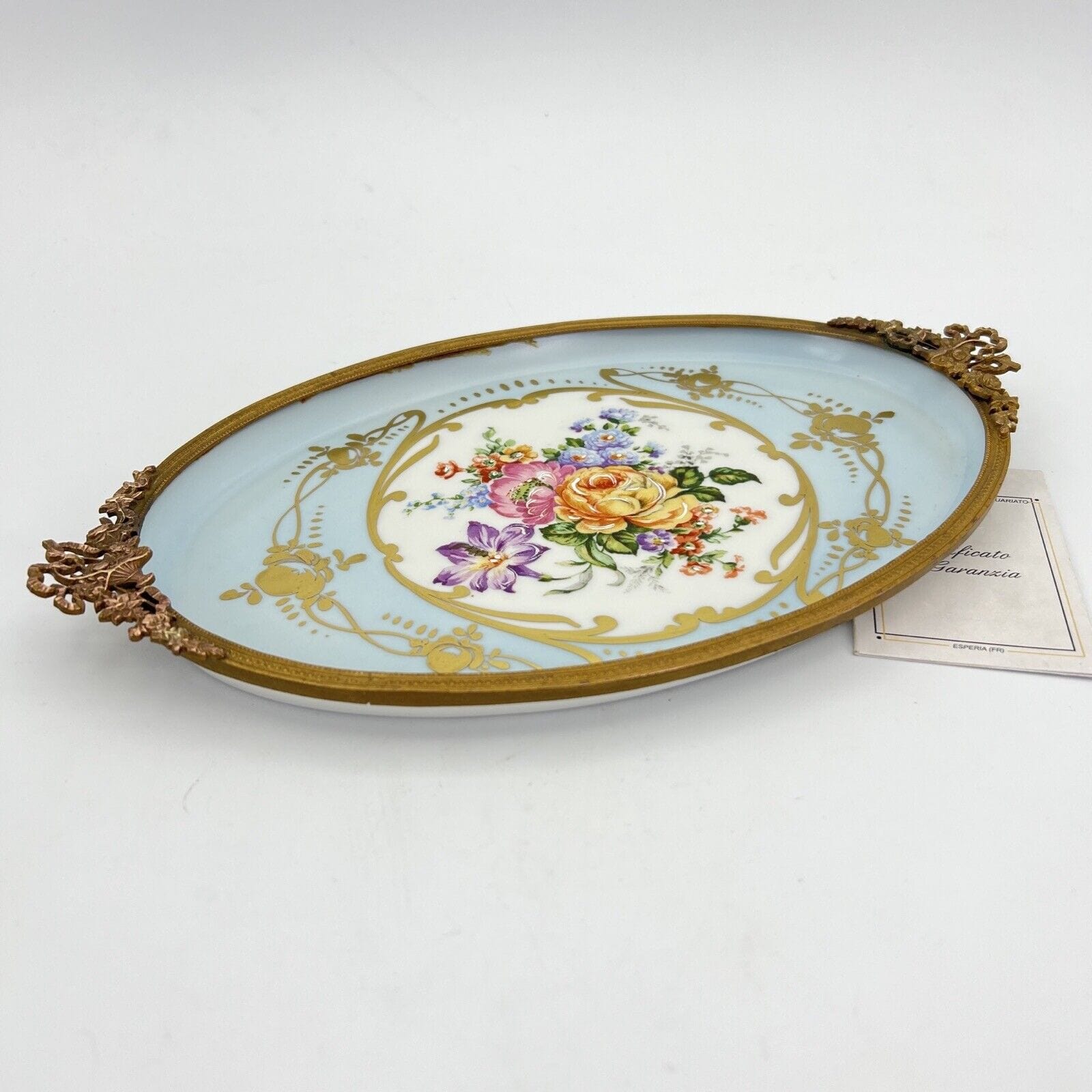 Vassoietto piatto vassoio vintage antico in porcellana Limoges e ottone fiori Categoria  Piatti Vassoio
