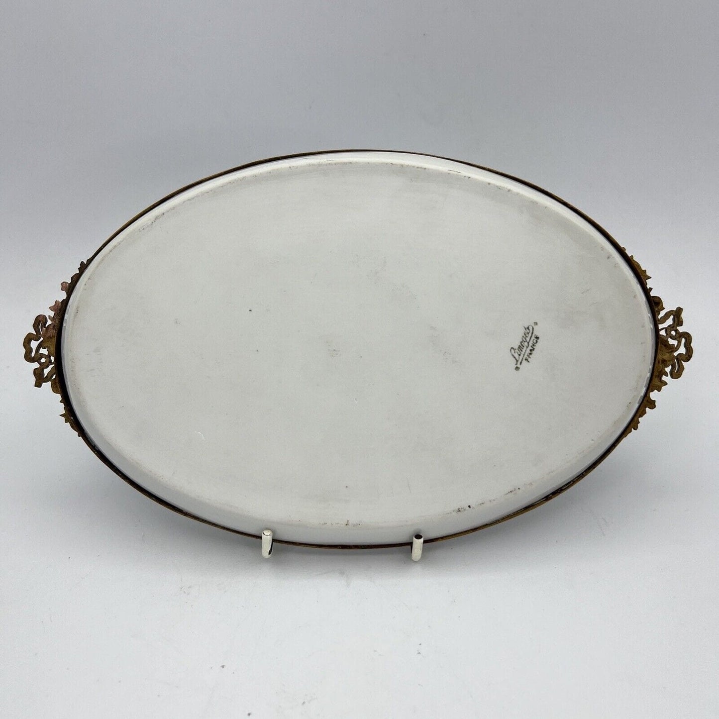 Vassoietto piatto vassoio vintage antico in porcellana Limoges e ottone fiori Categoria Piatti Vassoio