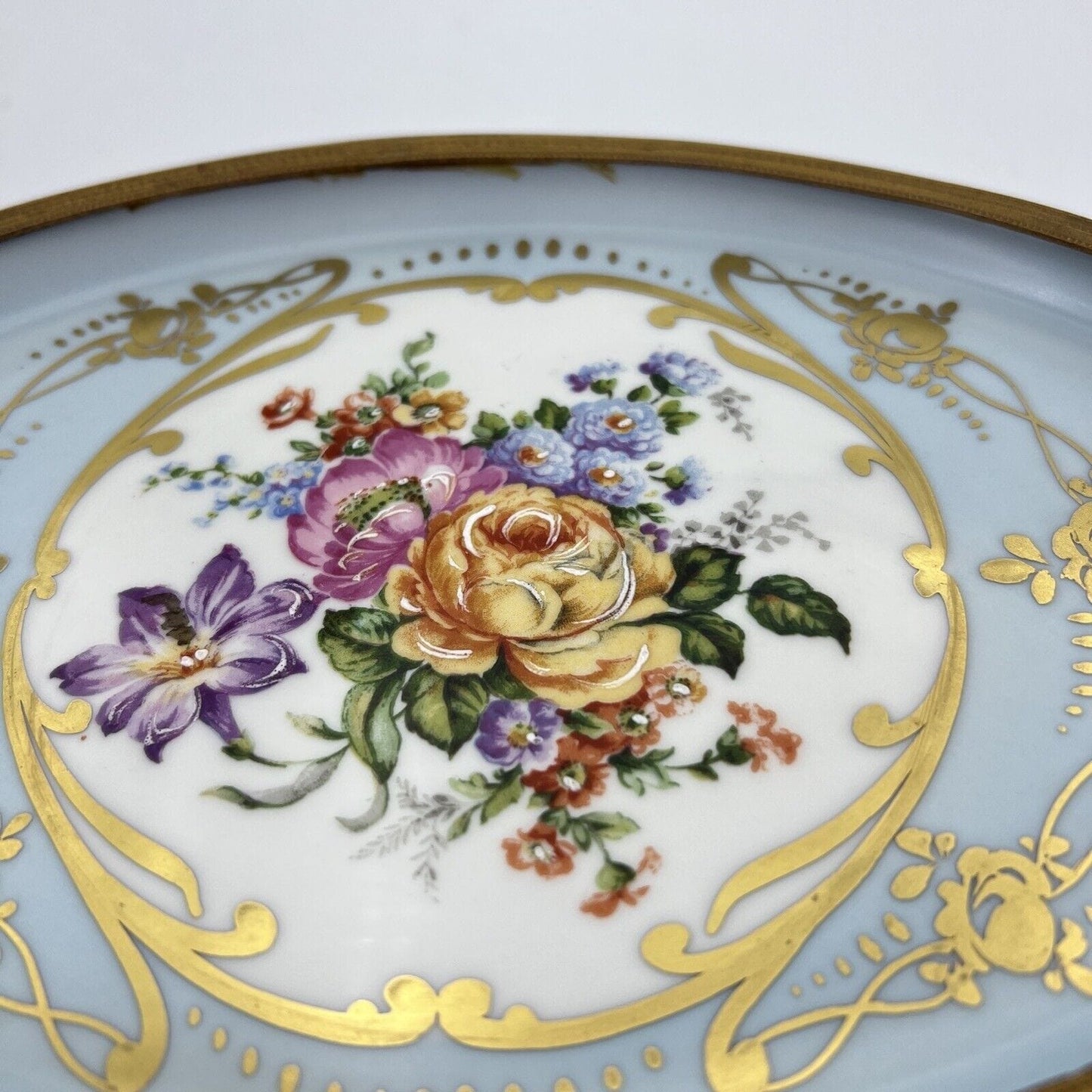 Vassoietto piatto vassoio vintage antico in porcellana Limoges e ottone fiori Categoria Piatti Vassoio