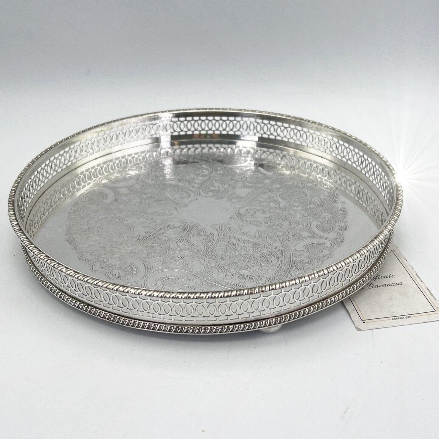 Vassoio in argento sheffield antico rotondo silver plated guantiera da tavola Categoria Sheffield & Argento