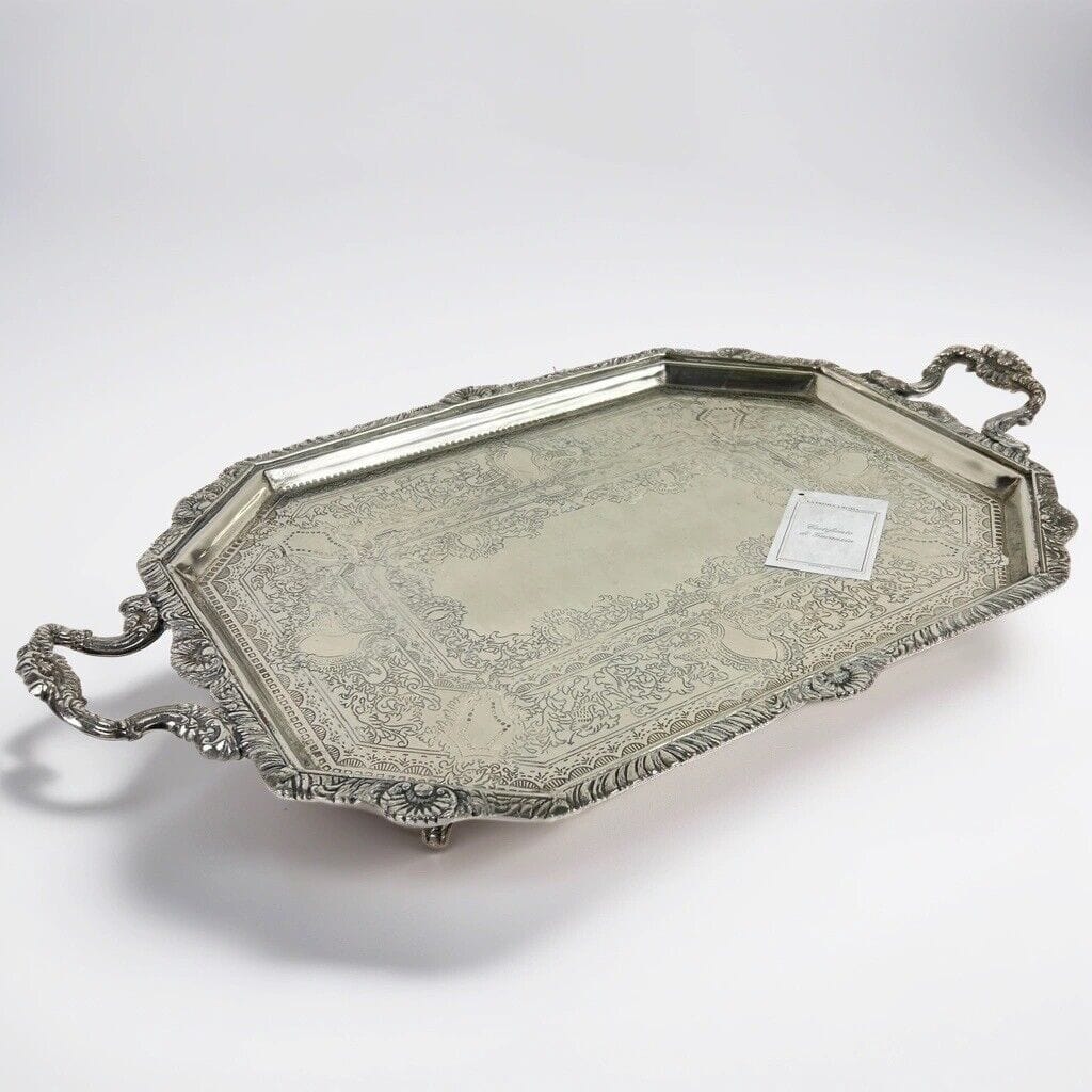 Vassoio in argento sheffield antico silver plated con manici da tavola stile 800 Categoria Sheffield & Argento