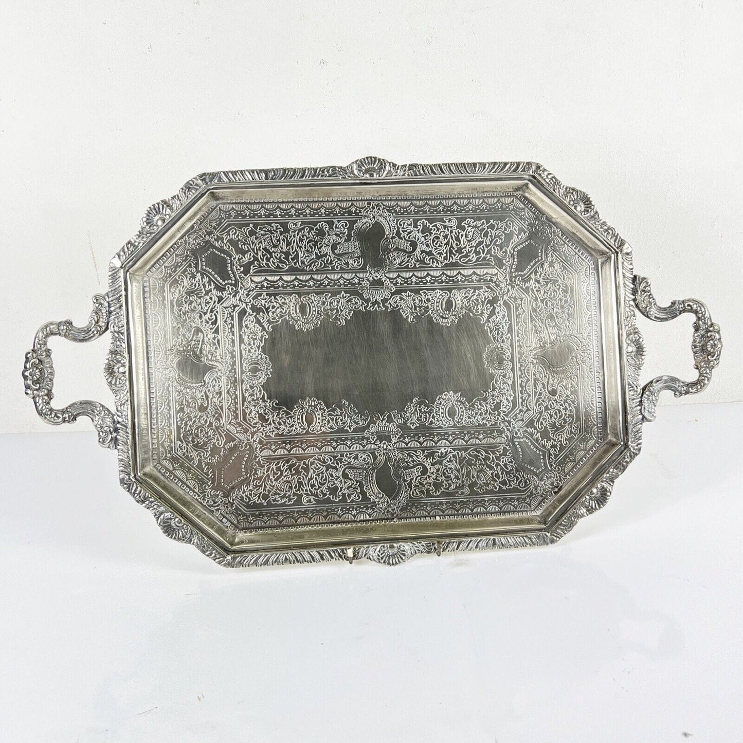 Vassoio in argento sheffield antico silver plated con manici da tavola stile 800 Categoria Sheffield & Argento