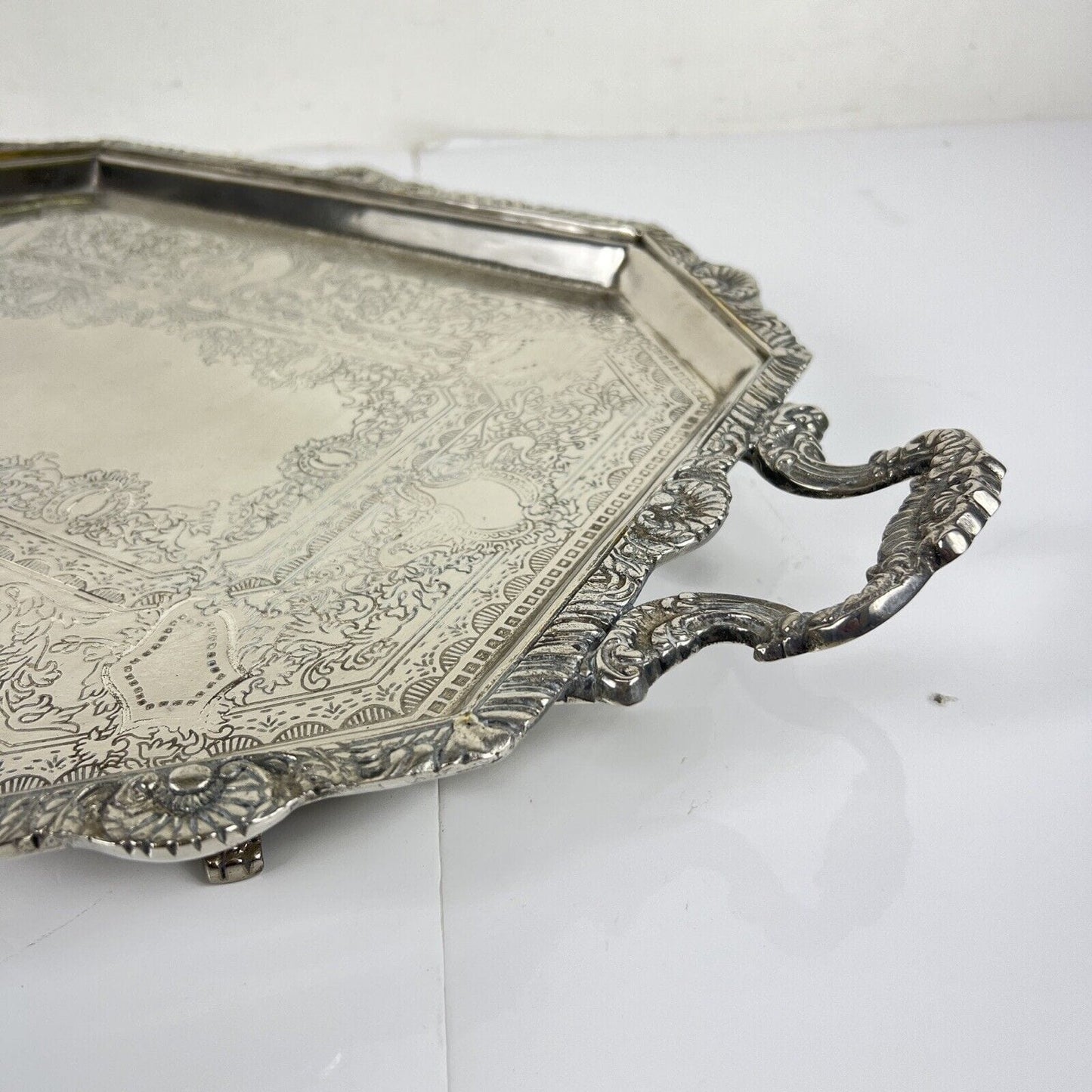 Vassoio in argento sheffield antico silver plated con manici da tavola stile 800 Categoria Sheffield & Argento