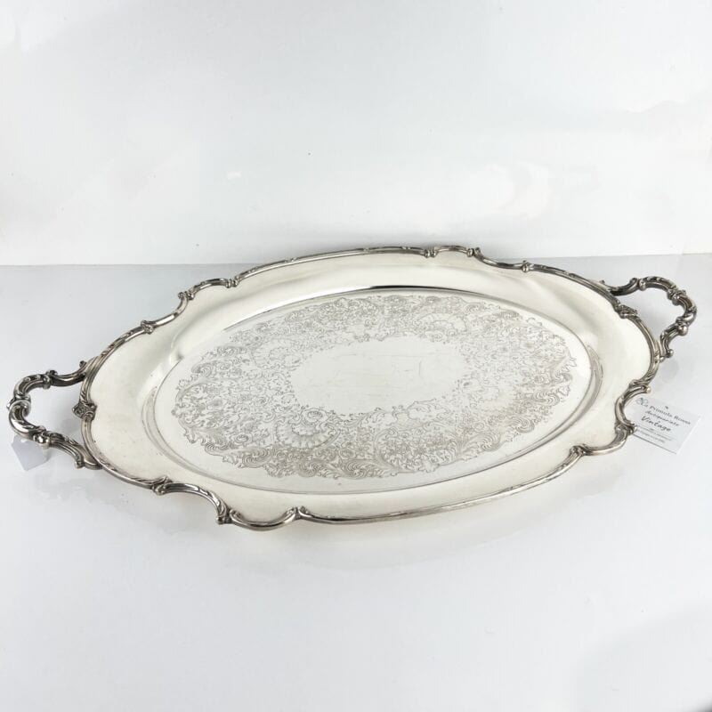 Vassoio in argento sheffield antico silver plated ovale grande piatto con manici Categoria Sheffield & Argento