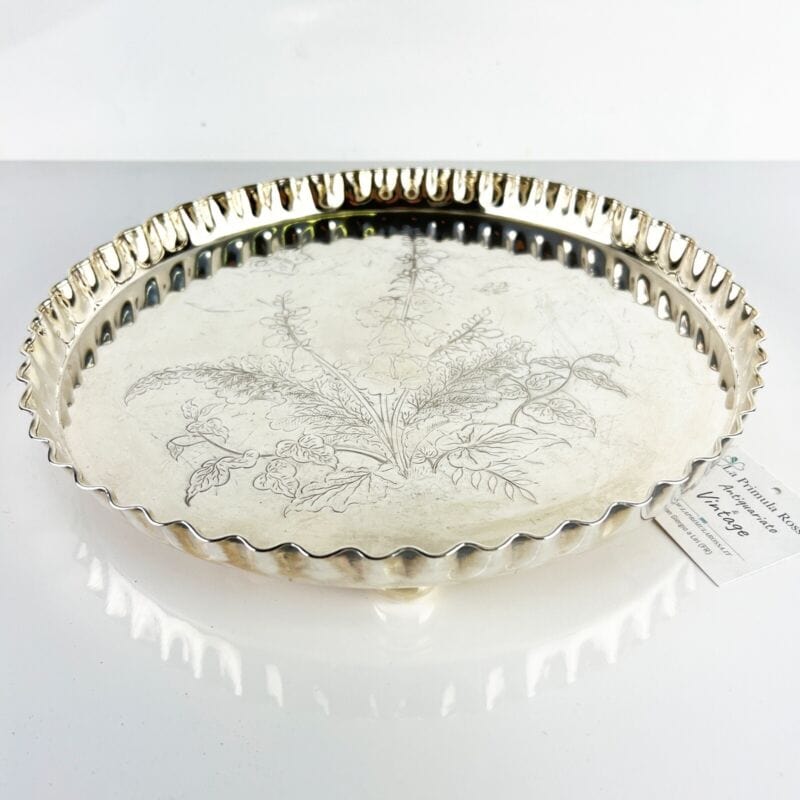 Vassoio in argento sheffield antico silver plated rotondo da tavola con piedini Categoria Sheffield & Argento