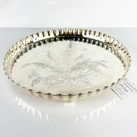 Vassoio in argento sheffield antico silver plated rotondo da tavola con piedini Categoria  Sheffield & Argento