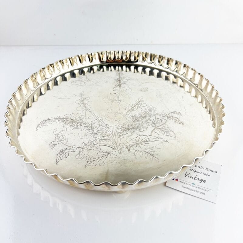 Vassoio in argento sheffield antico silver plated rotondo da tavola con piedini Categoria Sheffield & Argento
