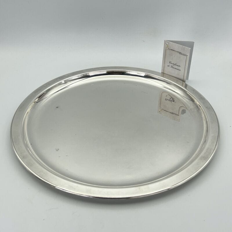 Vassoio rotondo in argento silver plated da tavola anni 80 Calegaro Guantiera Categoria Sheffield & Argento