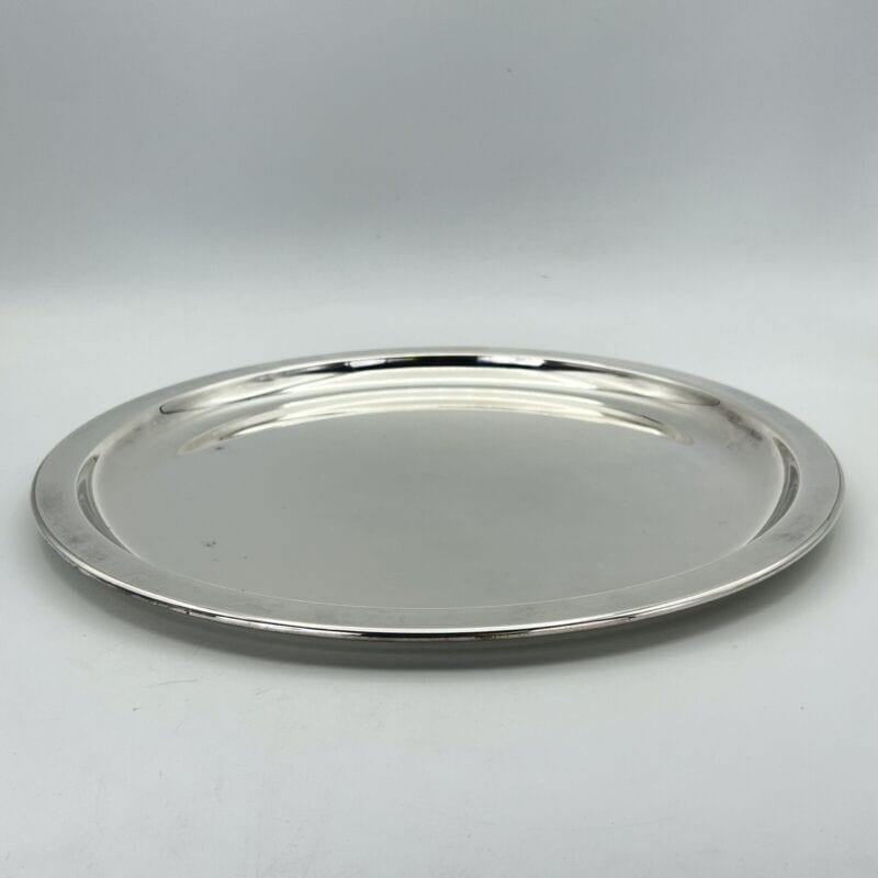Vassoio rotondo in argento silver plated da tavola anni 80 Calegaro Guantiera Categoria Sheffield & Argento