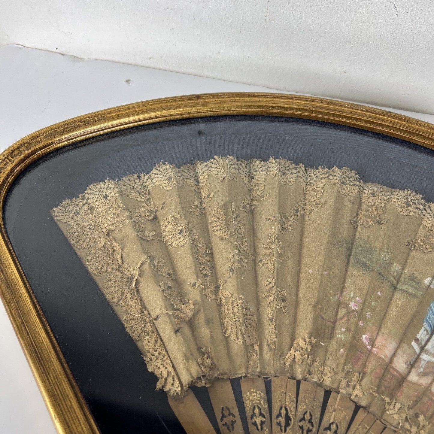 Ventaglio Antico in legno seta dipinto Francese d'epoca 800 Ventagliera Cornice Categoria Ventagli