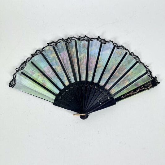 Ventaglio giapponese vintage pieghevole per signora in stoffa colorato merletto Categoria Ventagli