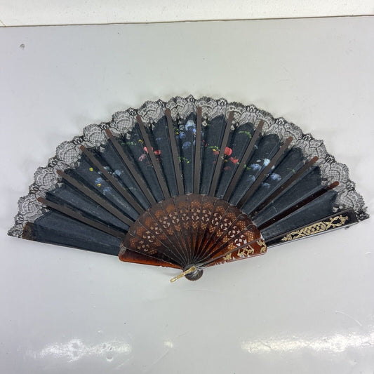 Ventaglio giapponese vintage pieghevole per signora in stoffa dipinto merletto X Categoria Ventagli