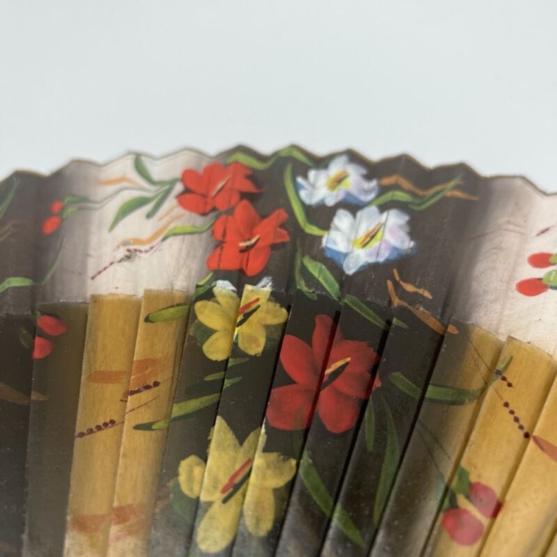 Ventaglio pieghevole Vintage Spagnolo per signora in legno stoffa dipinto fiori Categoria Ventagli