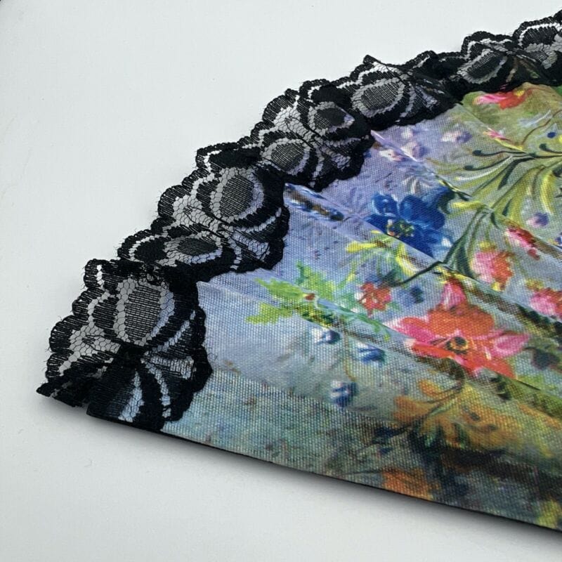 Ventaglio Vintage Elegante in stoffa nero merletto pizzo per signora ricamato 1 Categoria Ventagli