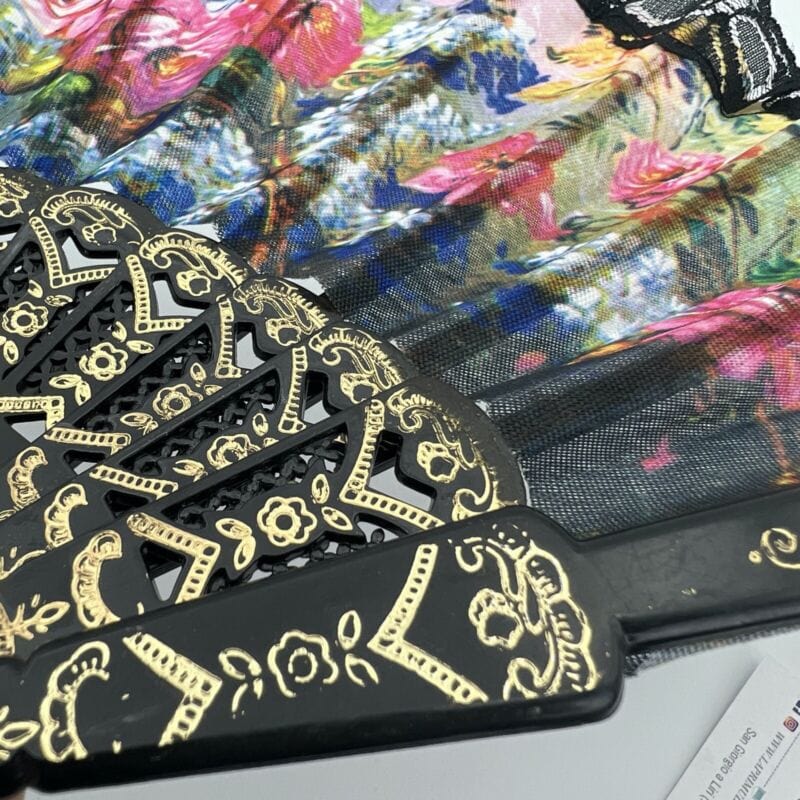Ventaglio Vintage Elegante in stoffa nero merletto pizzo per signora ricamato 1 Categoria Ventagli