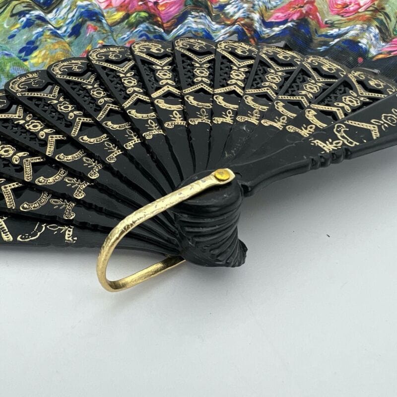 Ventaglio Vintage Elegante in stoffa nero merletto pizzo per signora ricamato 1 Categoria Ventagli