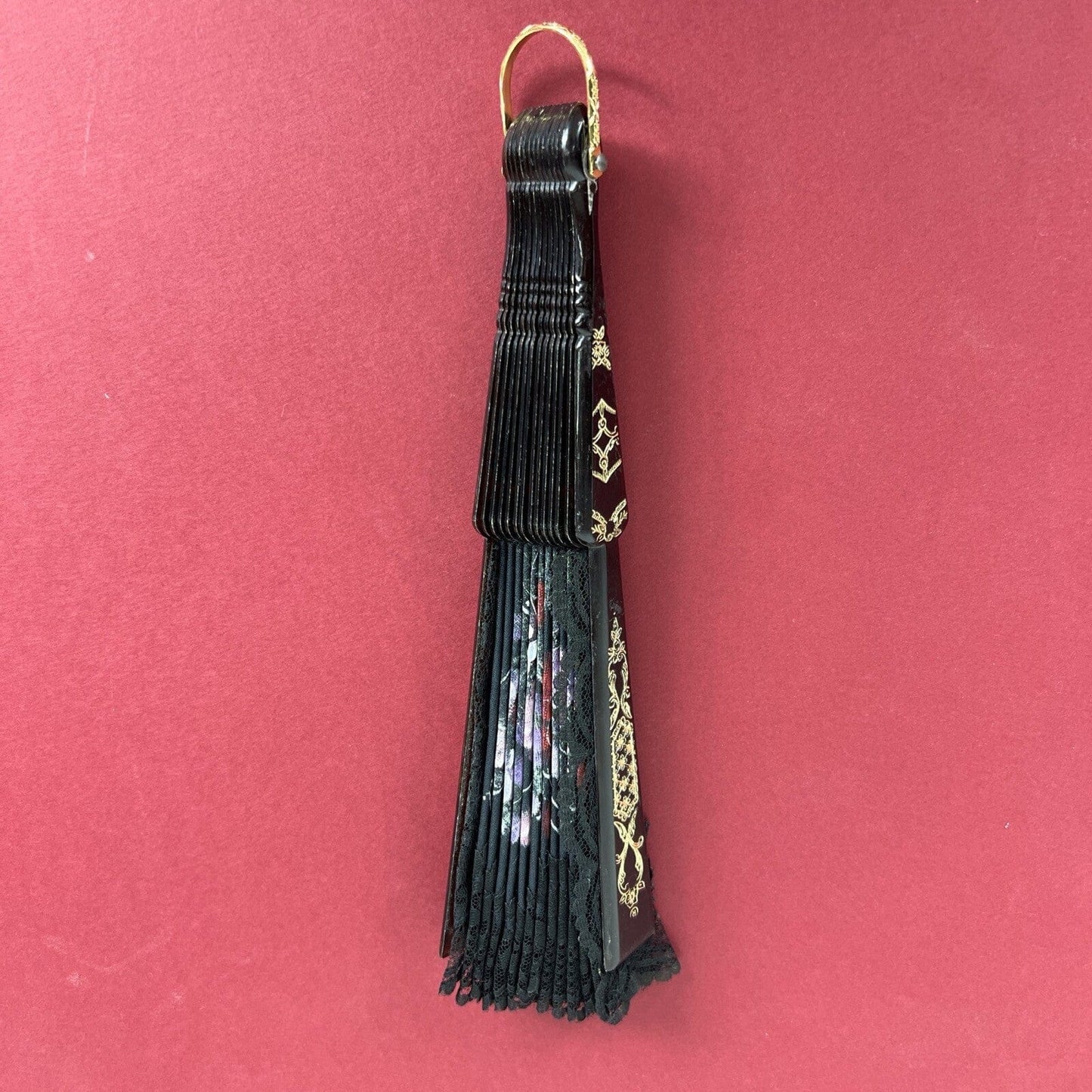 Ventaglio Vintage Elegante in stoffa nero merletto pizzo per signora ricamato 12 Categoria Ventagli
