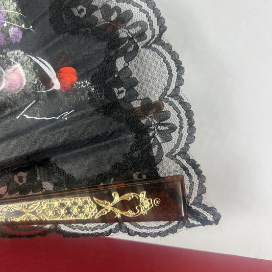 Ventaglio Vintage Elegante in stoffa nero merletto pizzo per signora ricamato 12 Categoria Ventagli
