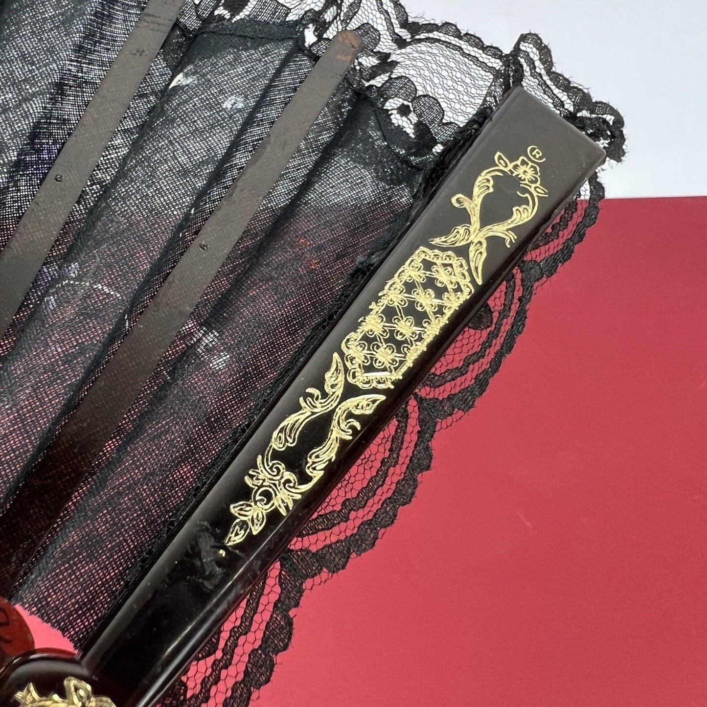 Ventaglio Vintage Elegante in stoffa nero merletto pizzo per signora ricamato 12 Categoria Ventagli