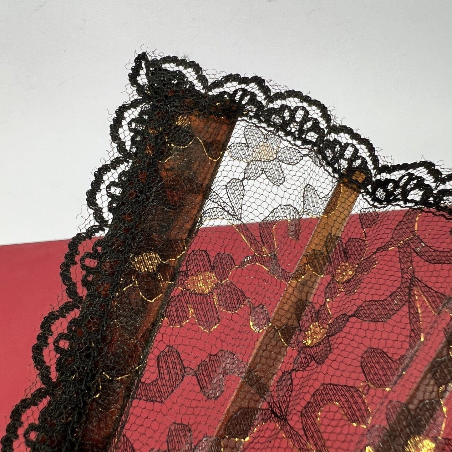 Ventaglio vintage spagnolo Nero in pizzo per signora traforato dipinto Flamenco Categoria Ventagli