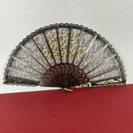 Ventaglio vintage spagnolo Nero in pizzo per signora traforato dipinto Flamenco Categoria Ventagli