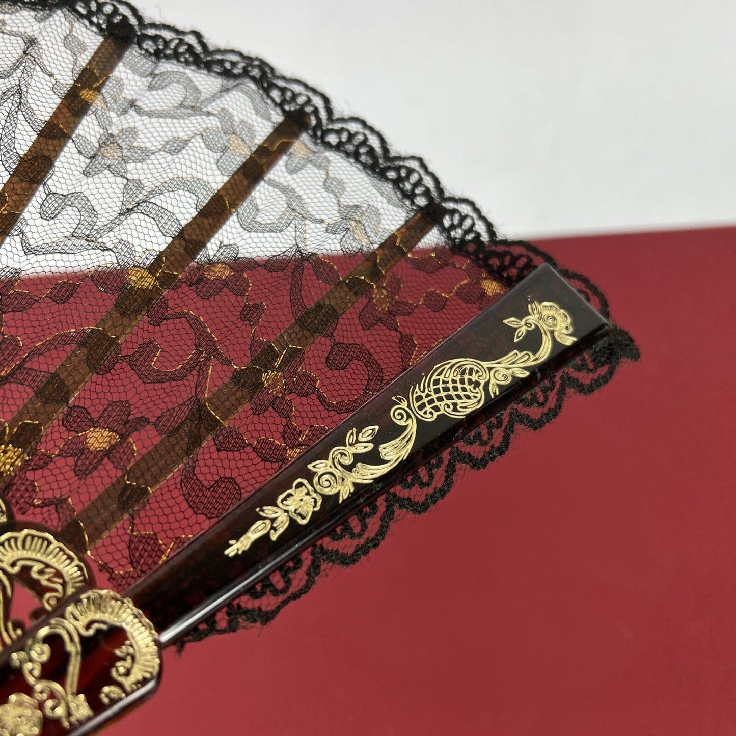 Ventaglio vintage spagnolo Nero in pizzo per signora traforato dipinto Flamenco Categoria Ventagli