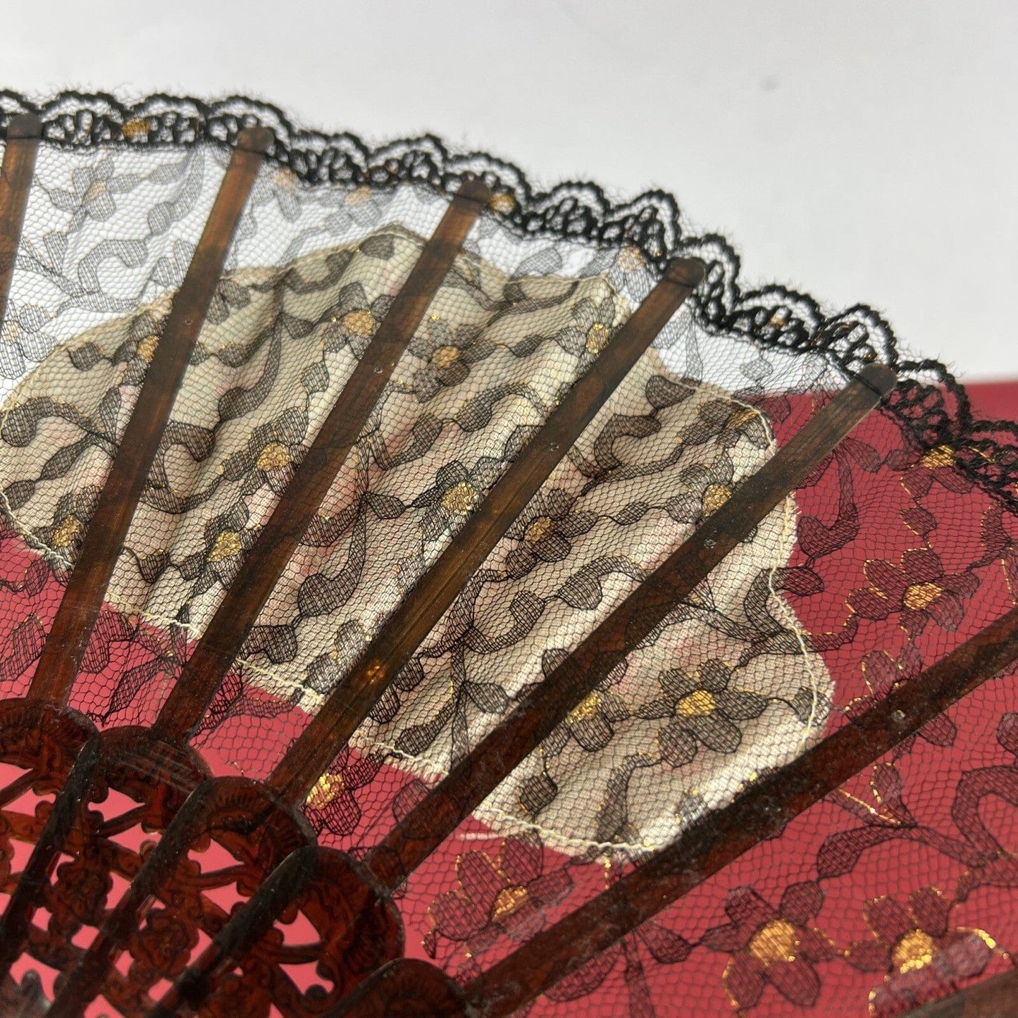 Ventaglio vintage spagnolo Nero in pizzo per signora traforato dipinto Flamenco Categoria Ventagli