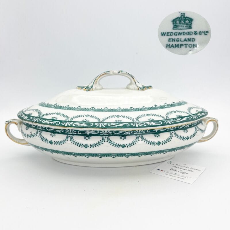 Zuppiera antica inglese in ceramica Legumiera d'epoca 900 Wedgwood bianca verde Categoria Ceramiche e Porcellane