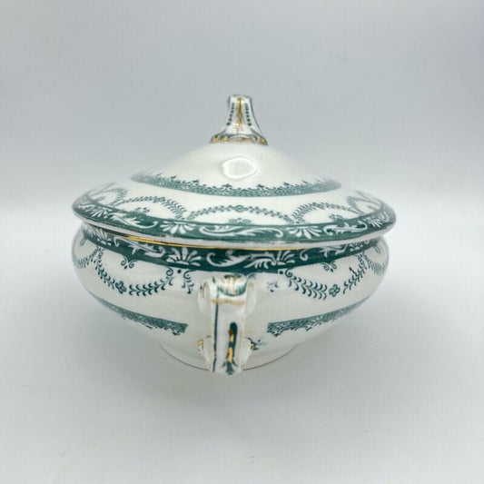 Zuppiera antica inglese in ceramica Legumiera d'epoca 900 Wedgwood bianca verde Categoria Ceramiche e Porcellane