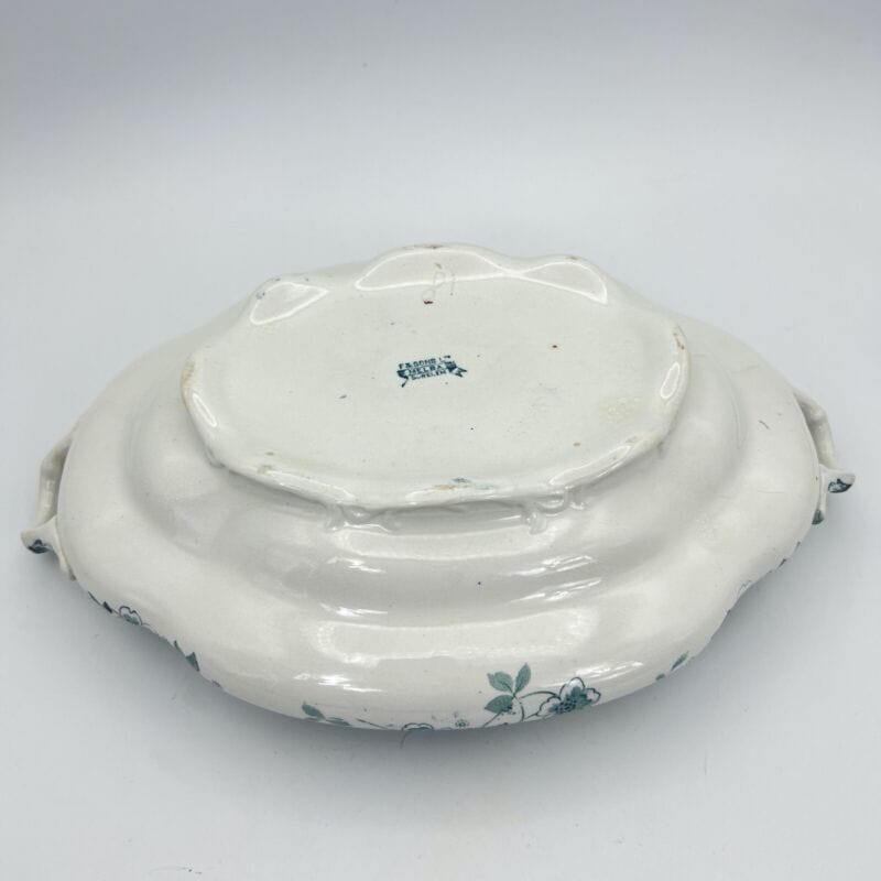 Zuppiera antica inglese in ceramica Legumiera d'epoca Art Nouveau bianca verde Categoria Zuppiere