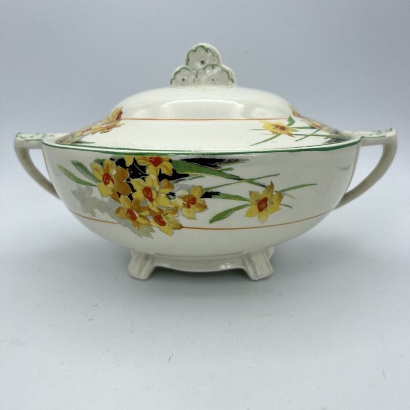 Zuppiera antica inglese in ceramica Legumiera d'epoca stile art Decò Narcisi '20 Categoria Zuppiere