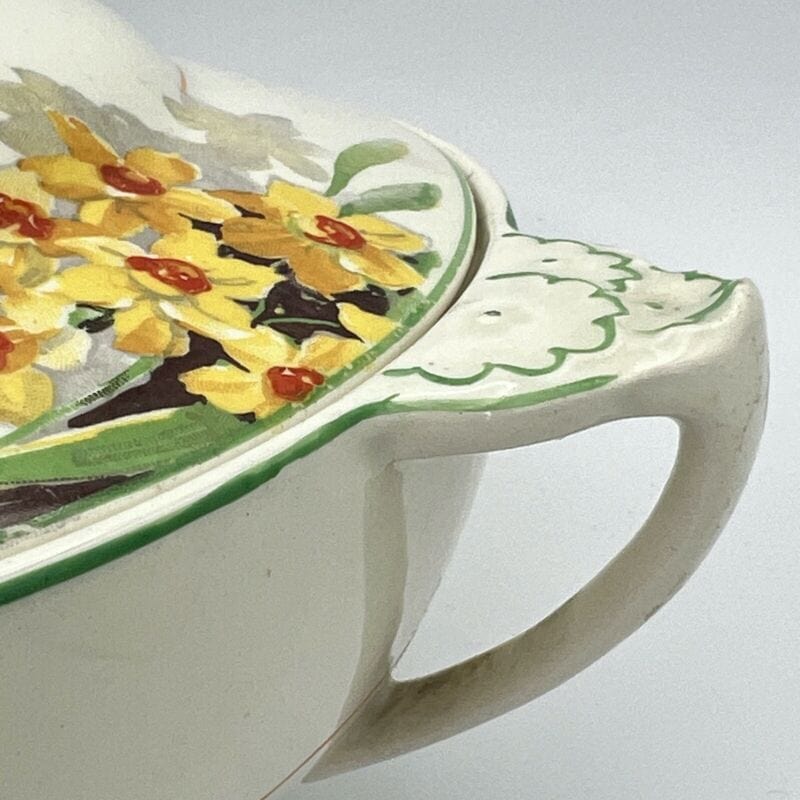Zuppiera antica inglese in ceramica Legumiera d'epoca stile art Decò Narcisi '20 Categoria Zuppiere