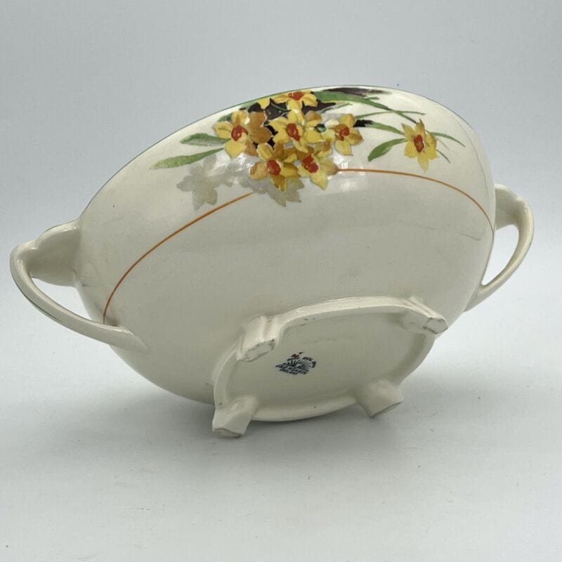 Zuppiera antica inglese in ceramica Legumiera d'epoca stile art Decò Narcisi '20 Categoria Zuppiere