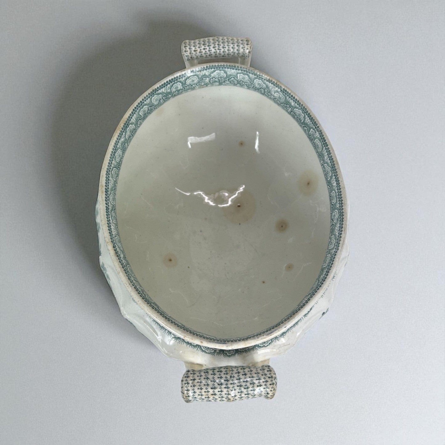 Zuppiera antica inglese in ceramica Legumiera epoca 800 Vittoriana bianca verde Categoria Zuppiere