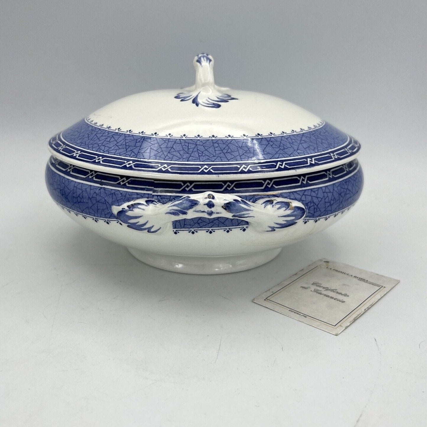 Zuppiera antica inglese in ceramica Legumiera epoca 900 bianca Blu Centrotavola Categoria Zuppiere