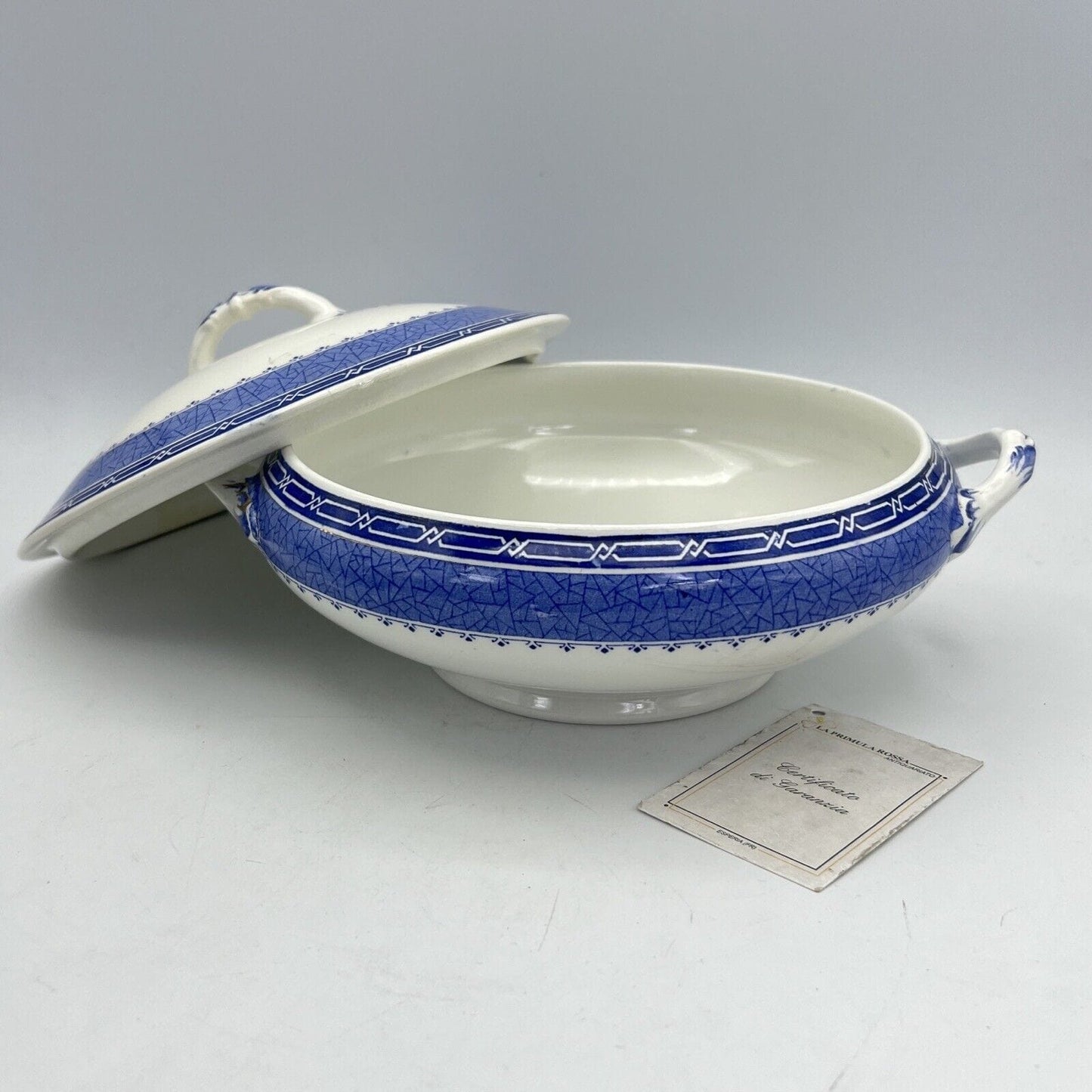 Zuppiera antica inglese in ceramica Legumiera epoca 900 bianca Blu Centrotavola Categoria Zuppiere