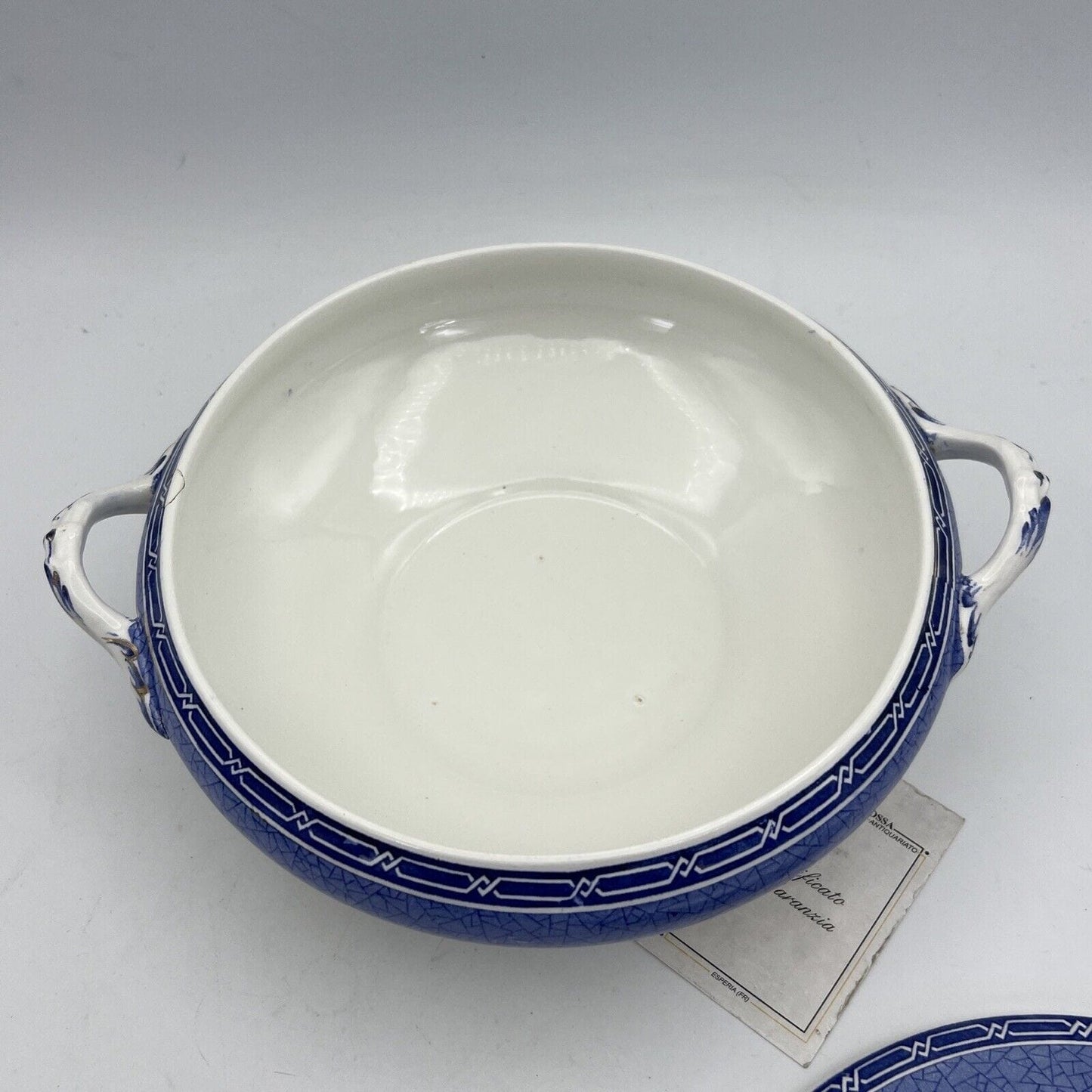 Zuppiera antica inglese in ceramica Legumiera epoca 900 bianca Blu Centrotavola Categoria Zuppiere