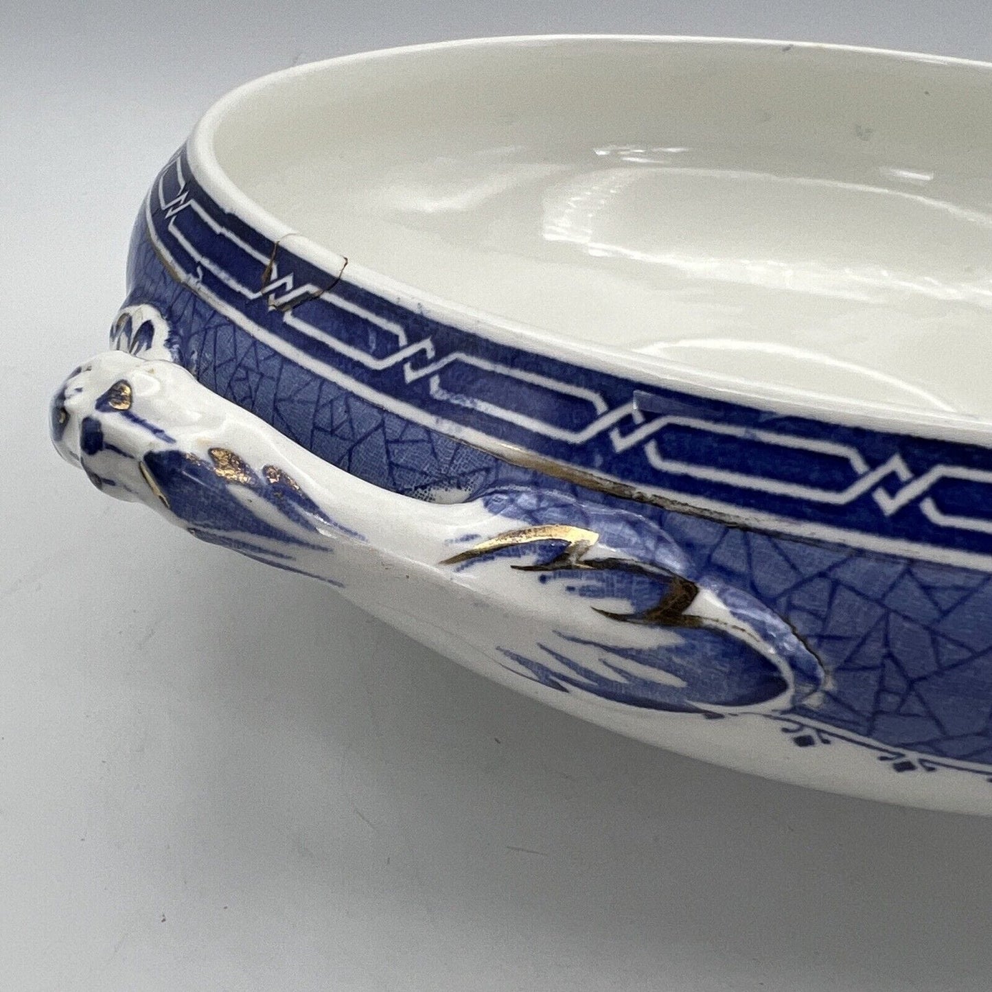 Zuppiera antica inglese in ceramica Legumiera epoca 900 bianca Blu Centrotavola Categoria Zuppiere