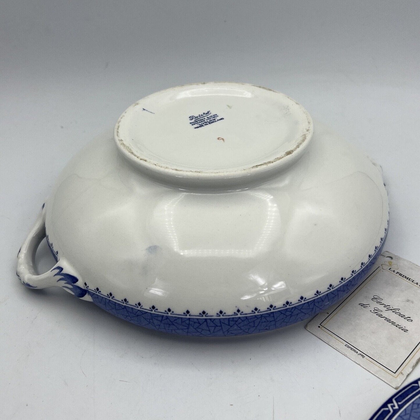 Zuppiera antica inglese in ceramica Legumiera epoca 900 bianca Blu Centrotavola Categoria Zuppiere