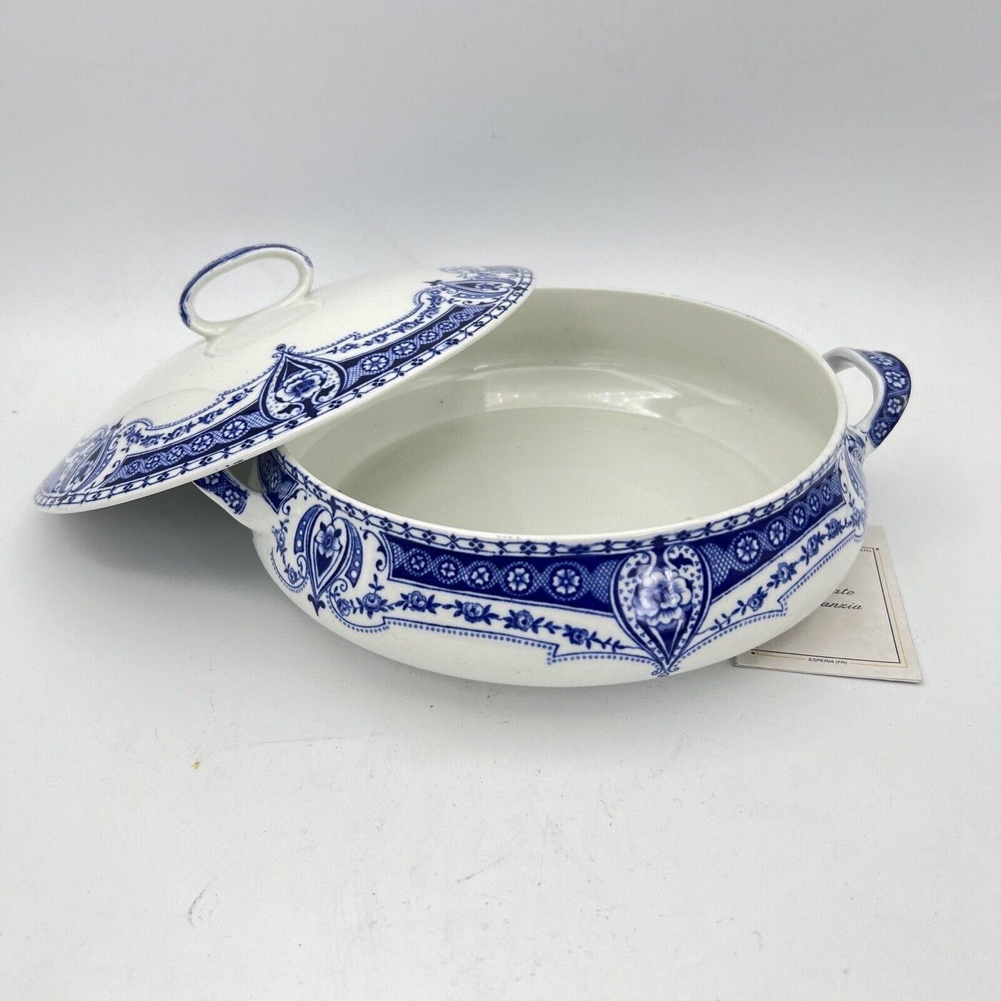 Zuppiera antica inglese in ceramica Legumiera epoca 900 bianca Blu Centrotavola Categoria Zuppiere