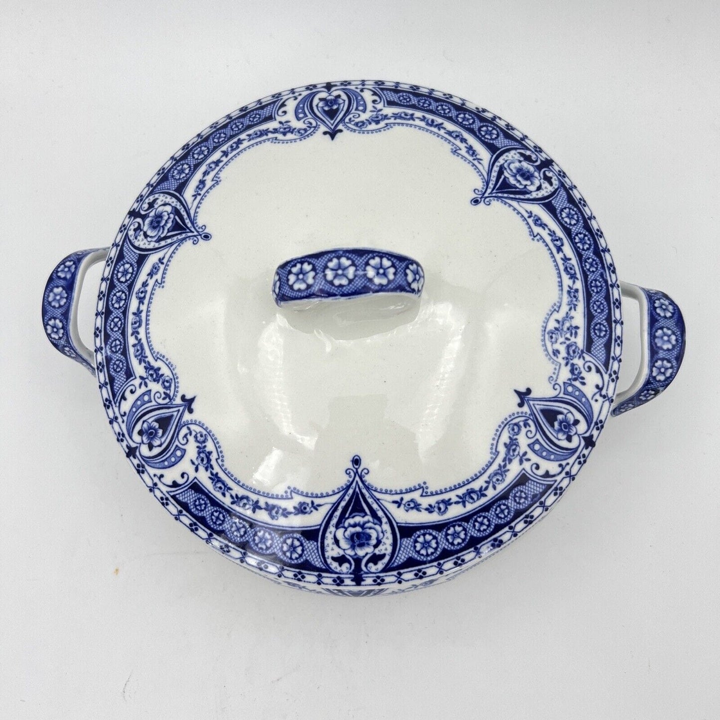 Zuppiera antica inglese in ceramica Legumiera epoca 900 bianca Blu Centrotavola Categoria Zuppiere