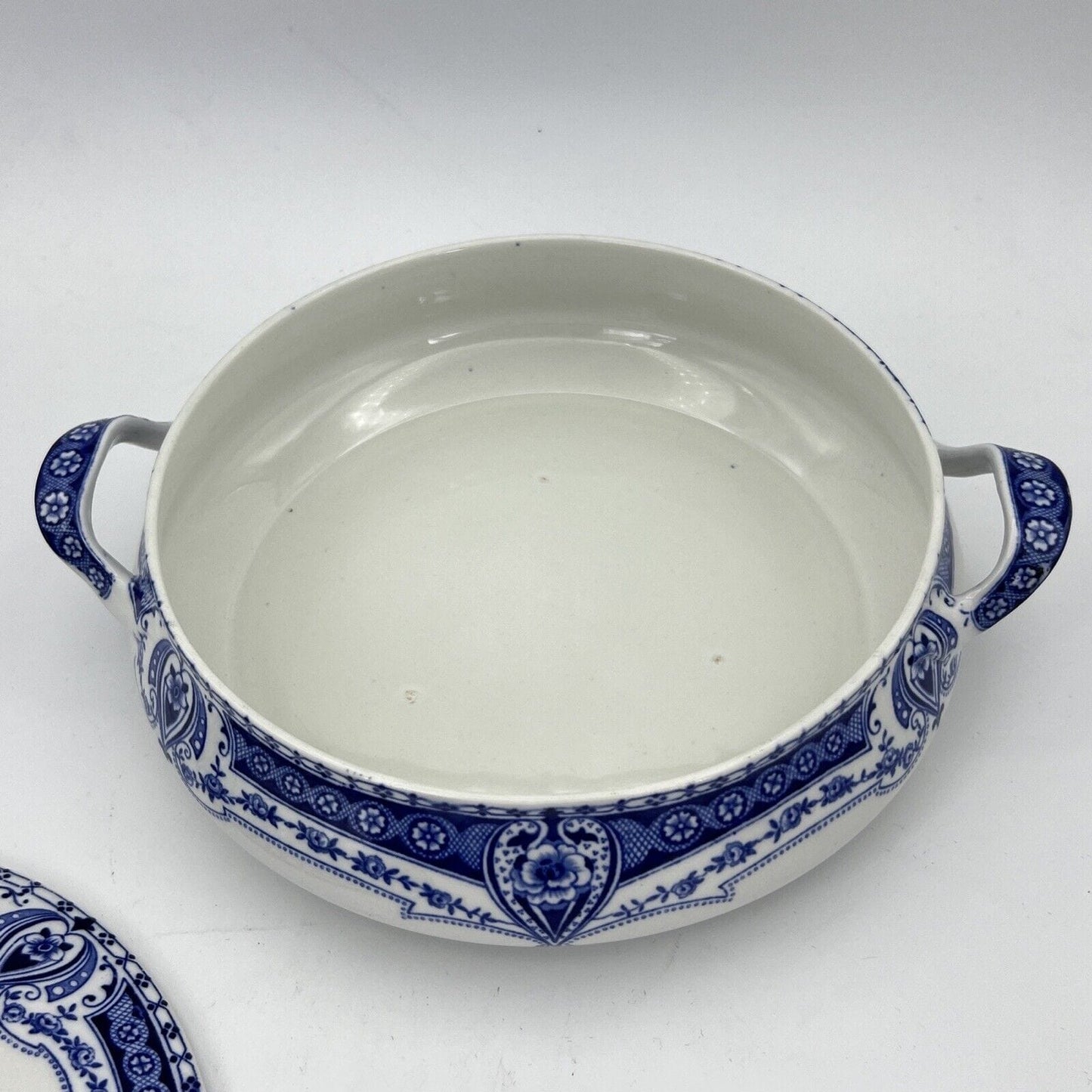 Zuppiera antica inglese in ceramica Legumiera epoca 900 bianca Blu Centrotavola Categoria Zuppiere
