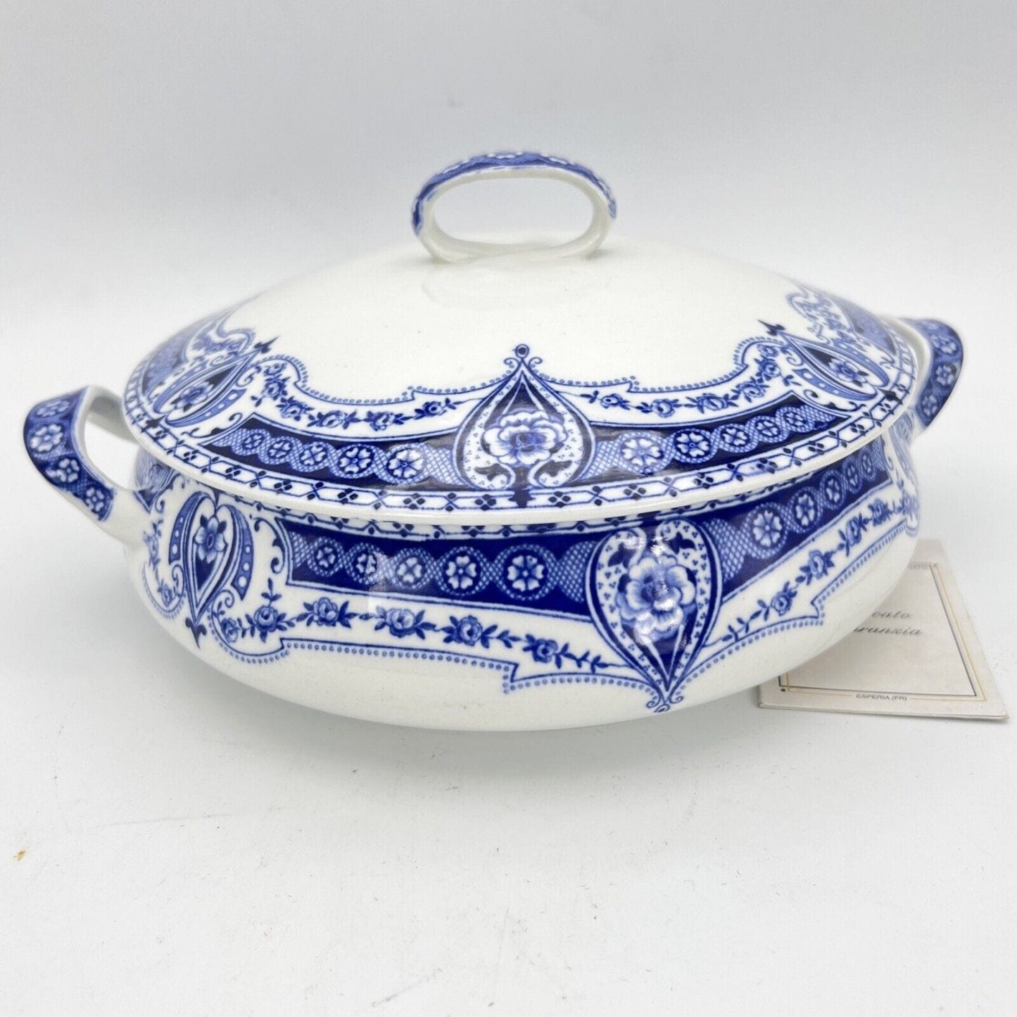 Zuppiera antica inglese in ceramica Legumiera epoca 900 bianca Blu Centrotavola Categoria Zuppiere