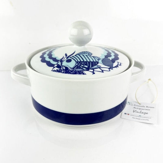 Zuppiera vintage in ceramica bianca blu legumiera anni 70 Bavaria Zuppa da Pesce Categoria Ceramiche e Porcellane