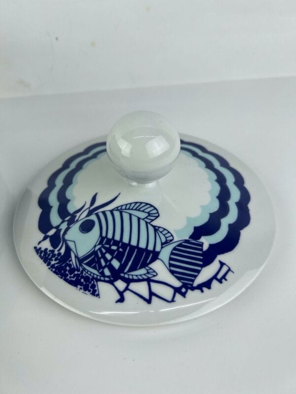 Zuppiera vintage in ceramica bianca blu legumiera anni 70 Bavaria Zuppa da Pesce Categoria Ceramiche e Porcellane